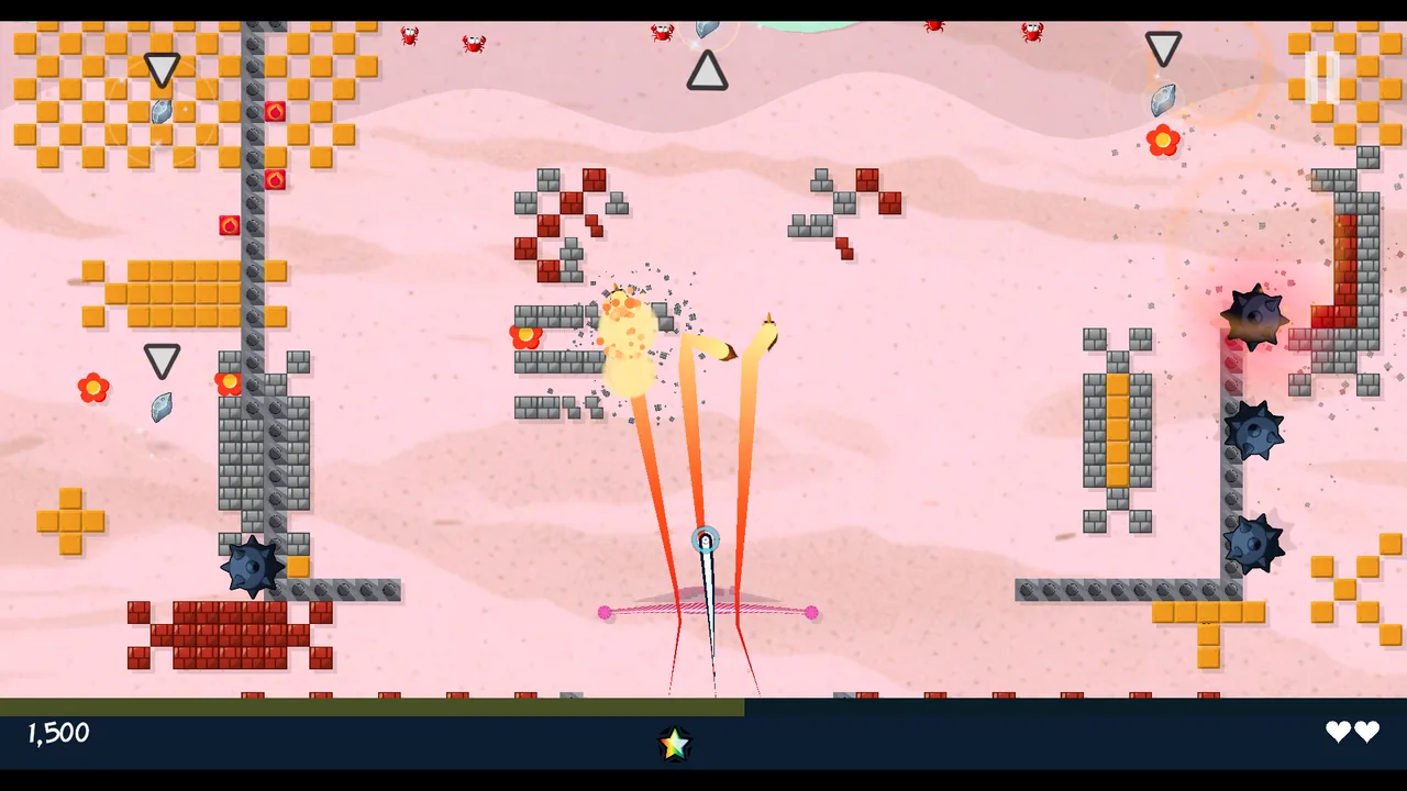 Nom Nom: pink sand, and a taffy strand flinging birds