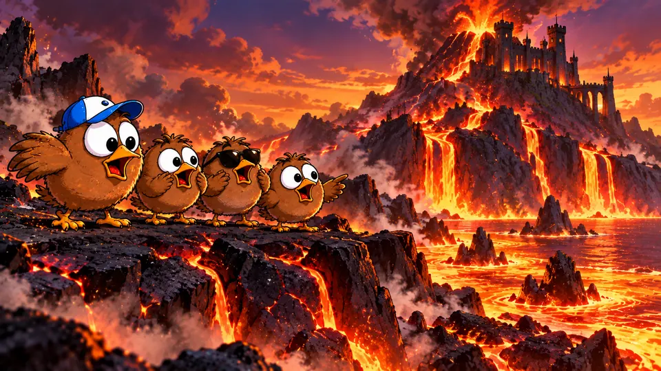 Cinder Cove: lava pouring from a black fortress